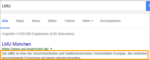 Ergebnisseite der Google-Suche